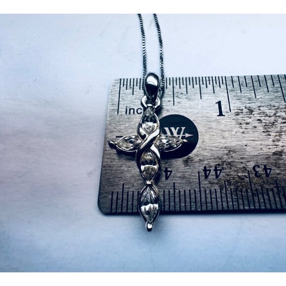 Sterling Silver 925 Italy Cross Necklace with Marquise CZ Stones, 18” Chain - Picture 6 of 10